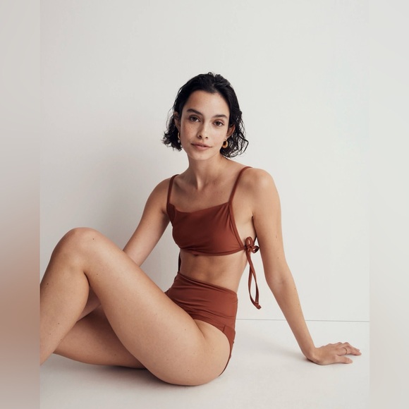Brand New! Madewell Second Wave Side-Tie Bikini Top in Weathered Brick NWT - Picture 4 of 7